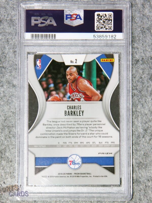 Alternative view of 2019-20 Charles Barkley #2 Panini Prizm Orange Ice Prizm PSA 10 GEM MT
