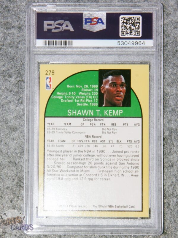 Alternative view of 1990-91 Shawn Kemp #279 NBA Hoops Rookie PSA 8 NM-MT