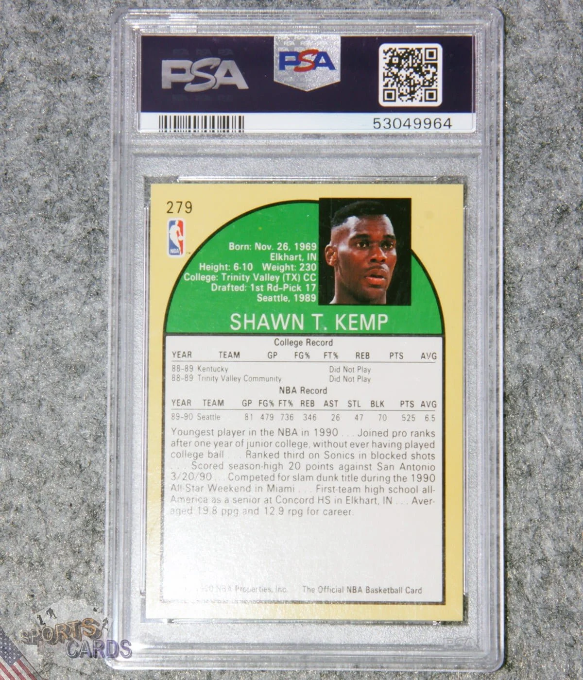 1990 NBA Hoops- 2024 Shawn Kemp rookie card PSA NM-MT 8: Seattle Supersonics