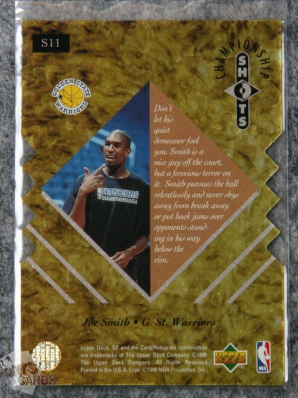 Alternative view of 1996-97 Joe Smith #S11 Upper Deck SP Championship Shots Die-Cut
