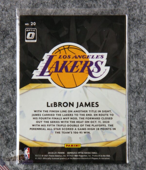 Alternative view of 2020-21 LeBron James #20 Panini Donruss Optic Winner Stays