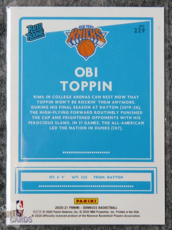 Alternative view of 2020-21 Obi Toppin #229 Panini Donruss Rated Rookie