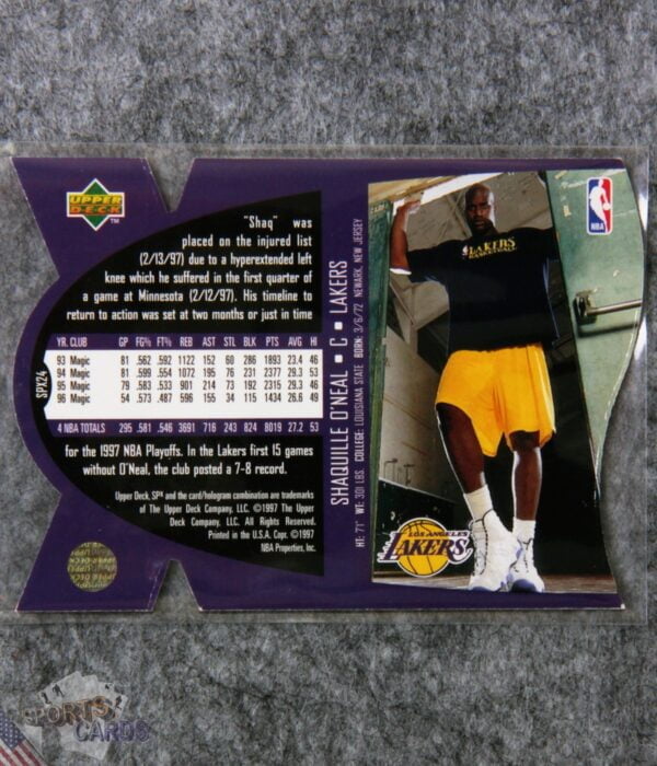 Alternative view of 1997-98 Shaquille O'Neal #SPX24 Upper Deck SPx Die-Cut Hologram