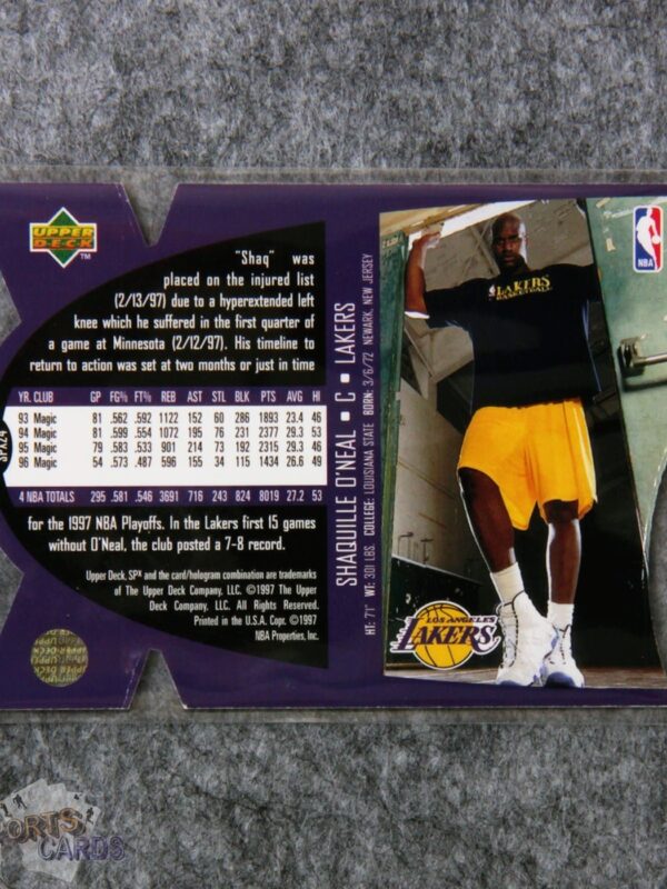 Alternative view of 1997-98 Shaquille O'Neal #SPX24 Upper Deck SPx Die-Cut Hologram
