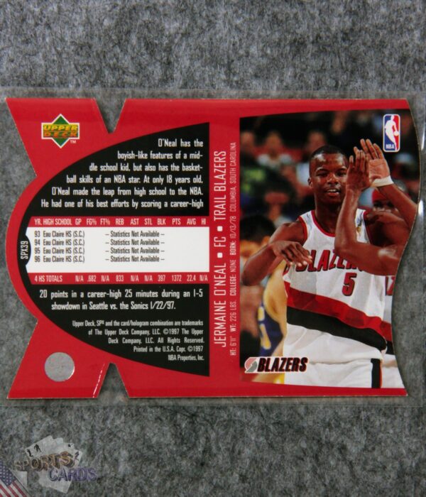 Alternative view of 1997-98 Jermaine O'Neal #SPX39 Upper Deck SPx Die-Cut Hologram