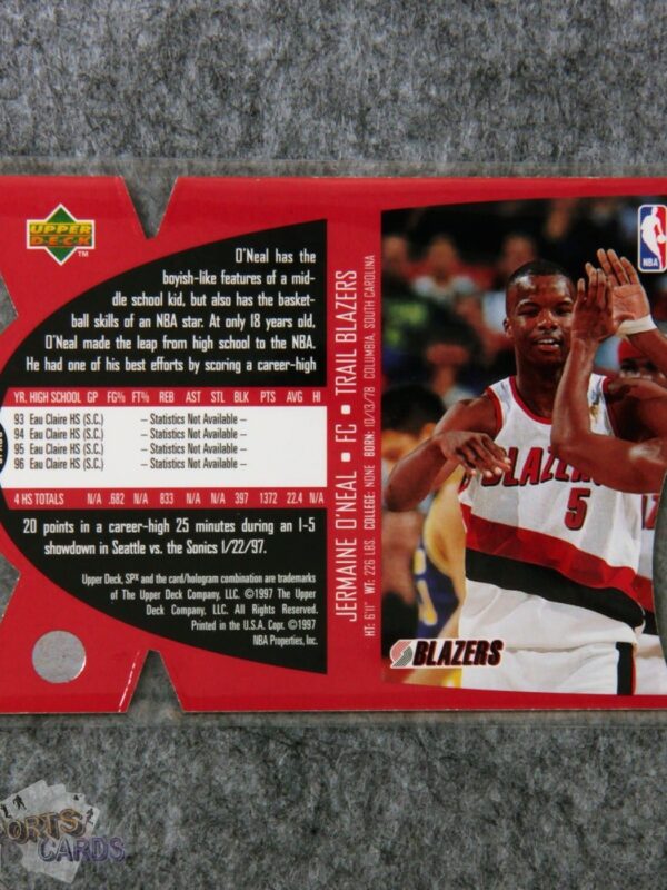 Alternative view of 1997-98 Jermaine O'Neal #SPX39 Upper Deck SPx Die-Cut Hologram