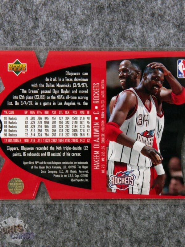 1997-98 Hakeem Olajuwon #SPX17 Upper Deck SPx Die-Cut Hologram-back