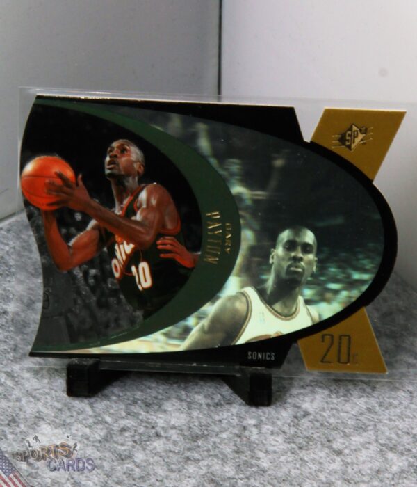 1997-98 Gary Payton #SPX43 Upper Deck SPx Die-Cut Hologram Gold-stand