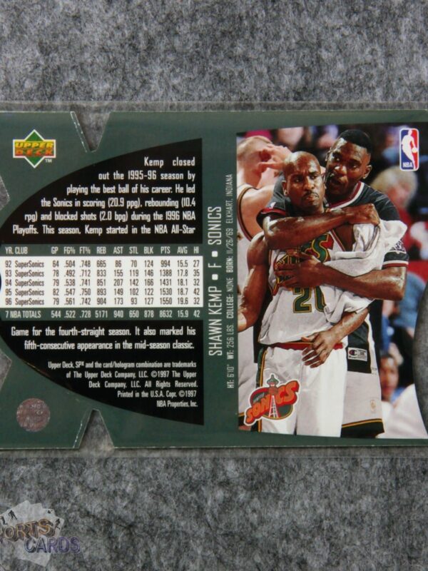 Alternative view of 1997-98 Shawn Kemp #SPX42 Upper Deck SPx Die-Cut Hologram Gold