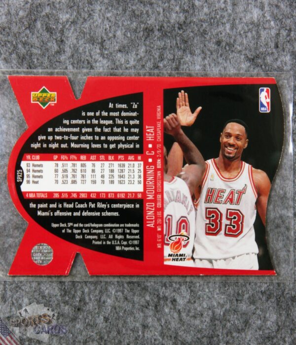 1997-98 Alonzo Mourning #SPX25 Upper Deck SPx Die-Cut Hologram Gold-back