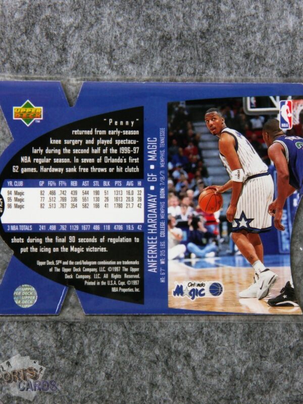 Alternative view of 1997-98 Anfernee Hardaway #SPX34 Upper Deck SPx Die-Cut Hologram Gold