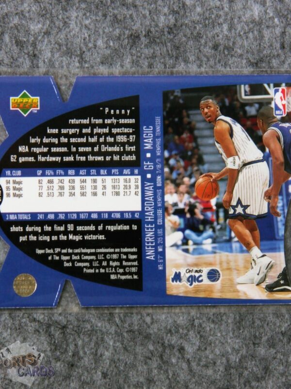 Alternative view of 1997-98 Anfernee Hardaway #SPX34 Upper Deck SPx Die-Cut Hologram