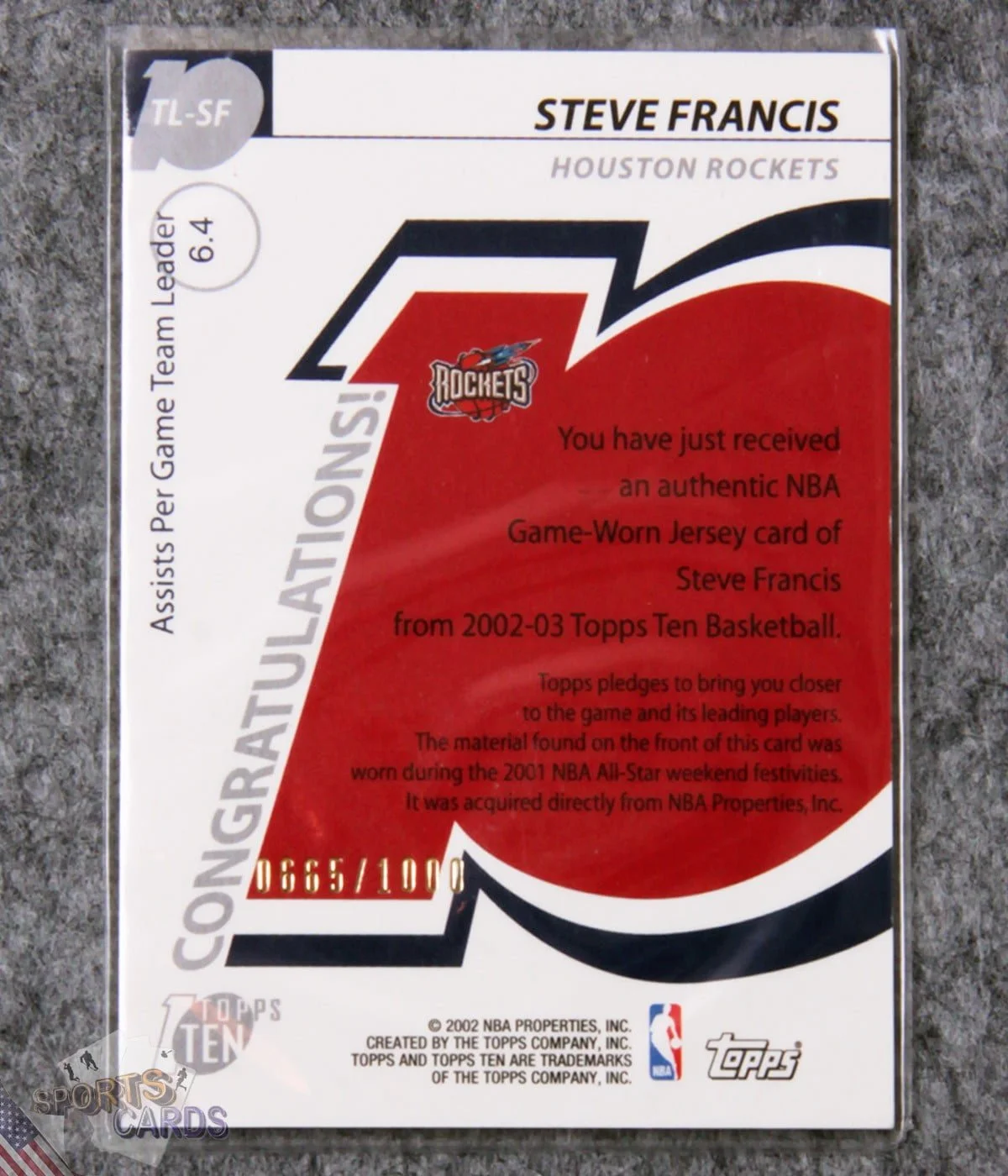 2002-03 Steve Francis #TL-SF Topps Ten Team Leader /1000-back