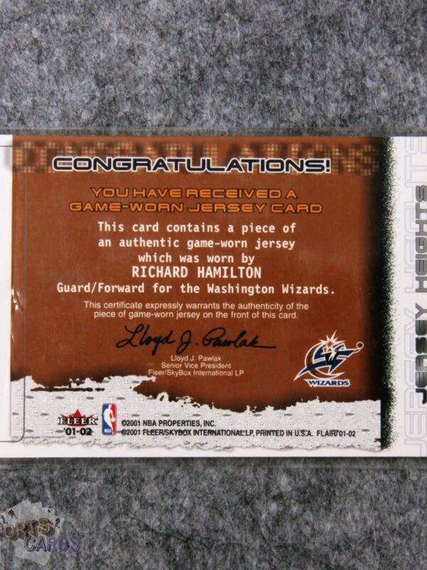 Alternative view of 2001-02 Richard Hamilton #RH Fleer Jersey Heights