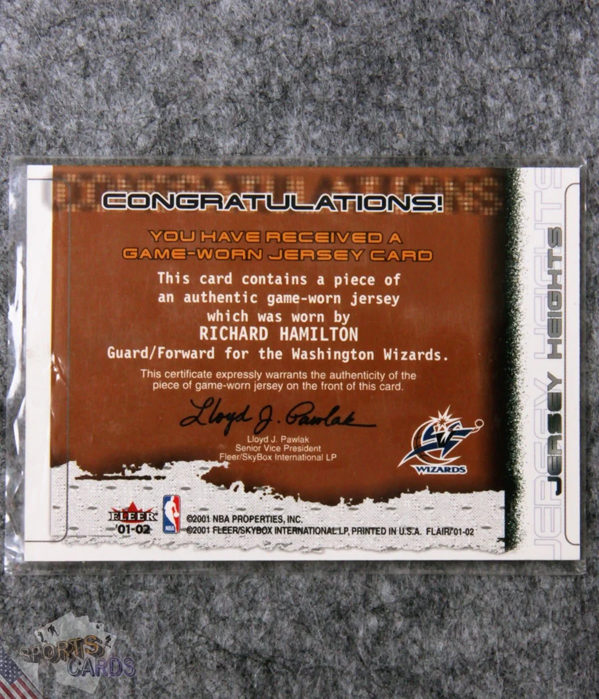 2001-02 Richard Hamilton #RH Fleer Jersey Heights-back