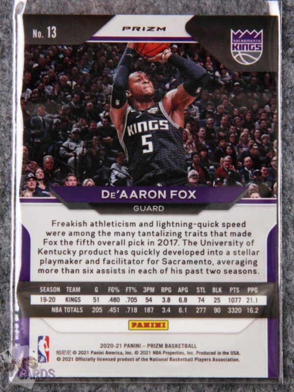 Alternative view of 2020-21 De'Aaron Fox #13 Panini Prizm Red Ice Prizm