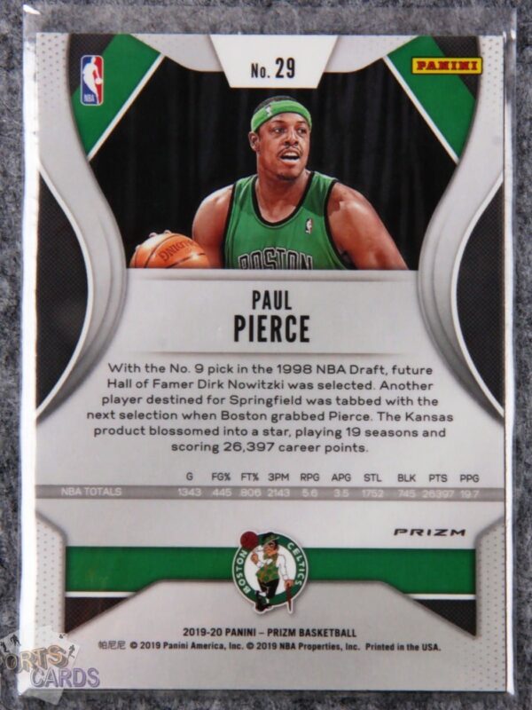 2019-20 Paul Pierce #29 Panini Prizm Green Prizm-back