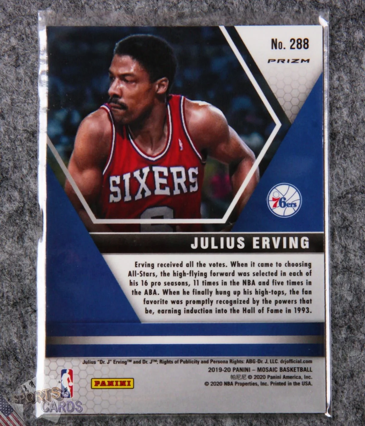 2019-20 Julius Erving #288 Panini Mosaic Hall of Fame Reactive Blue Prizm-back