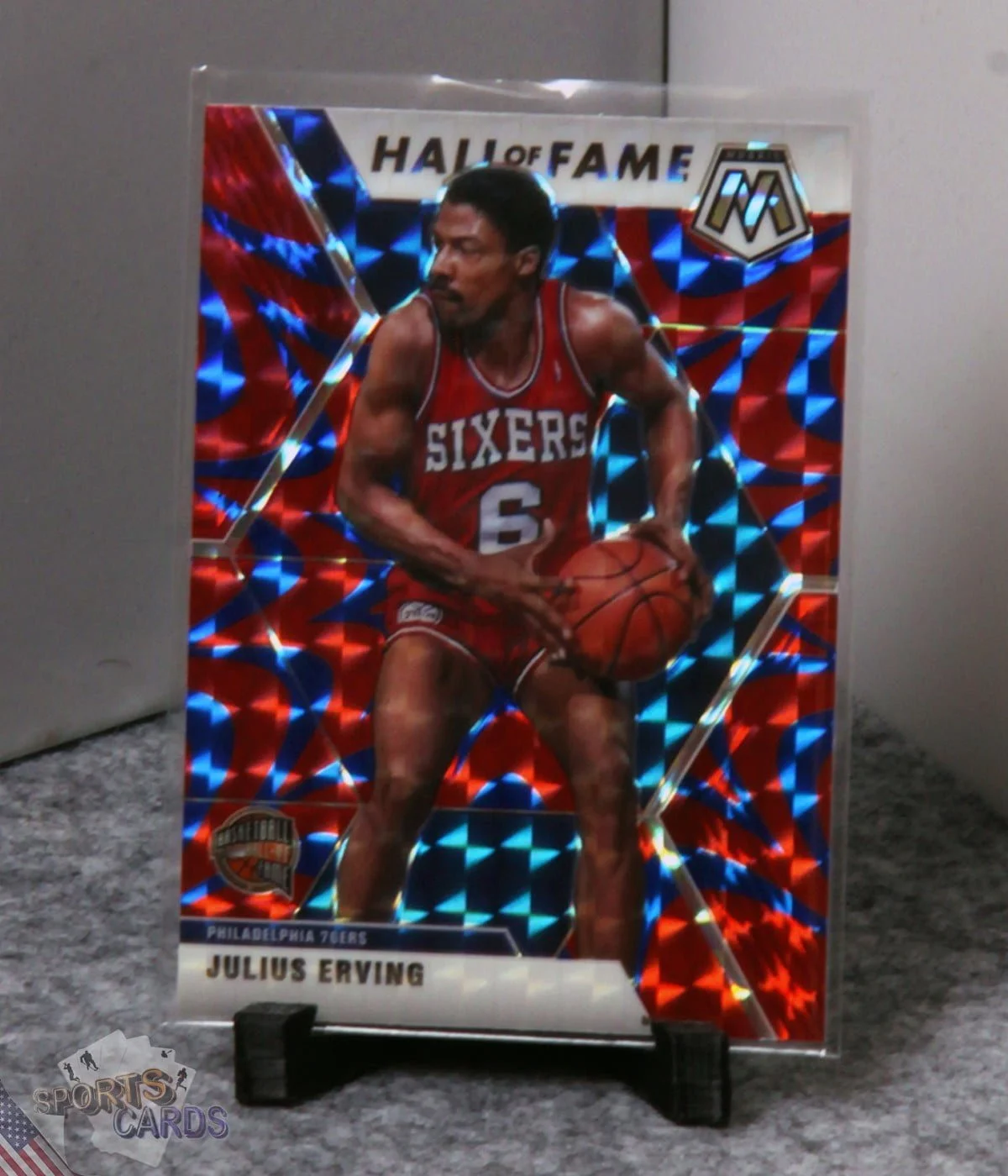 2019-20 Julius Erving #288 Panini Mosaic Hall of Fame Reactive Blue Prizm-stand