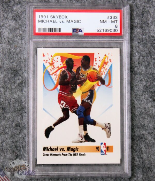 1991-92 Michael Jordan vs Magic Johnson #333 SkyBox Great Moments NBA Finals PSA 8 NM-MT
