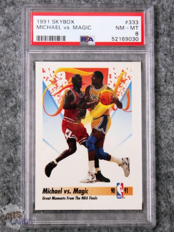 1991-92 Michael Jordan vs Magic Johnson #333 SkyBox Great Moments NBA Finals PSA 8 NM-MT