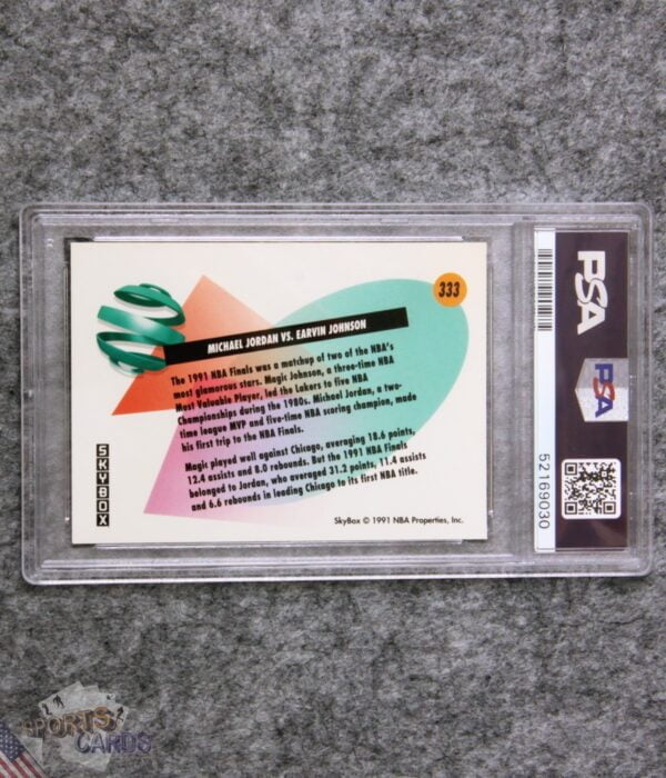 Alternative view of 1991-92 Michael Jordan vs Magic Johnson #333 SkyBox Great Moments NBA Finals PSA 8 NM-MT