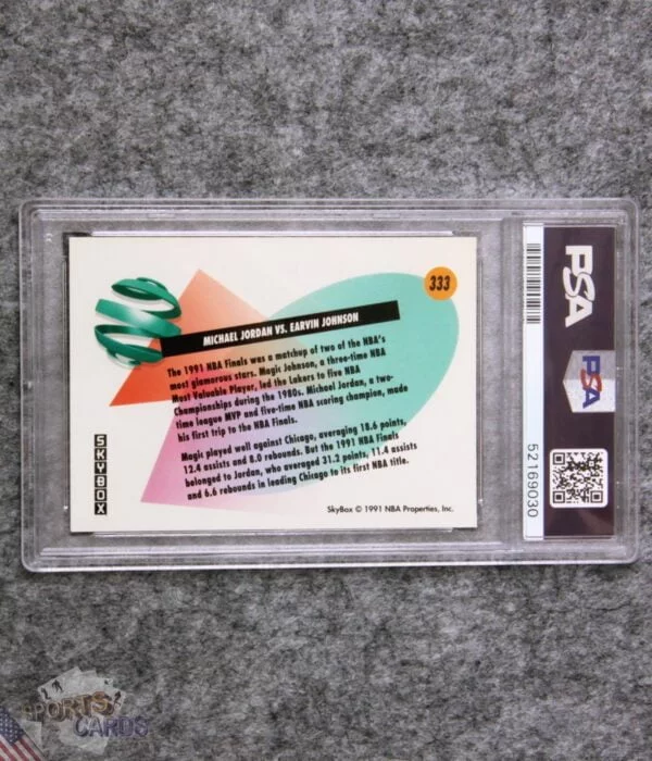 1991-92 Michael Jordan vs Magic Johnson #333 SkyBox Great Moments NBA Finals PSA 8 NM-MT-back