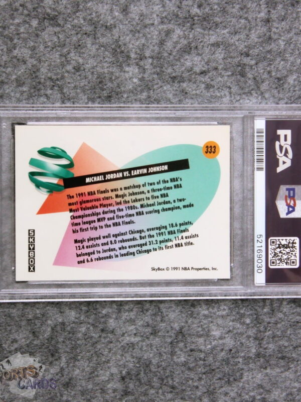 Alternative view of 1991-92 Michael Jordan vs Magic Johnson #333 SkyBox Great Moments NBA Finals PSA 8 NM-MT