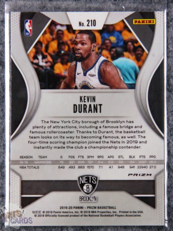 Alternative view of 2019-20 Kevin Durant #210 Panini Prizm Silver Prizm