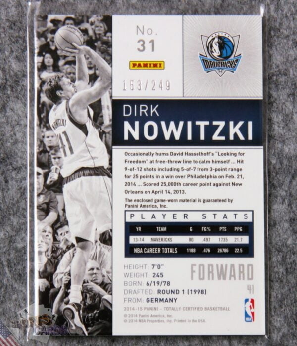 2014-15 Dirk Nowitzki #31 Panini Totally Certified Jerseys Red Parallel /249-back
