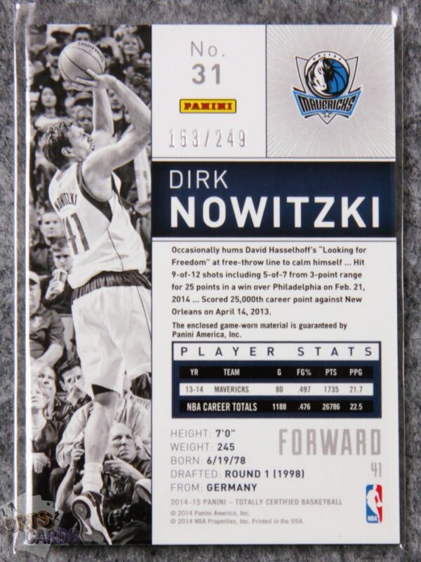 2014-15 Dirk Nowitzki #31 Panini Totally Certified Jerseys Red Parallel /249-back