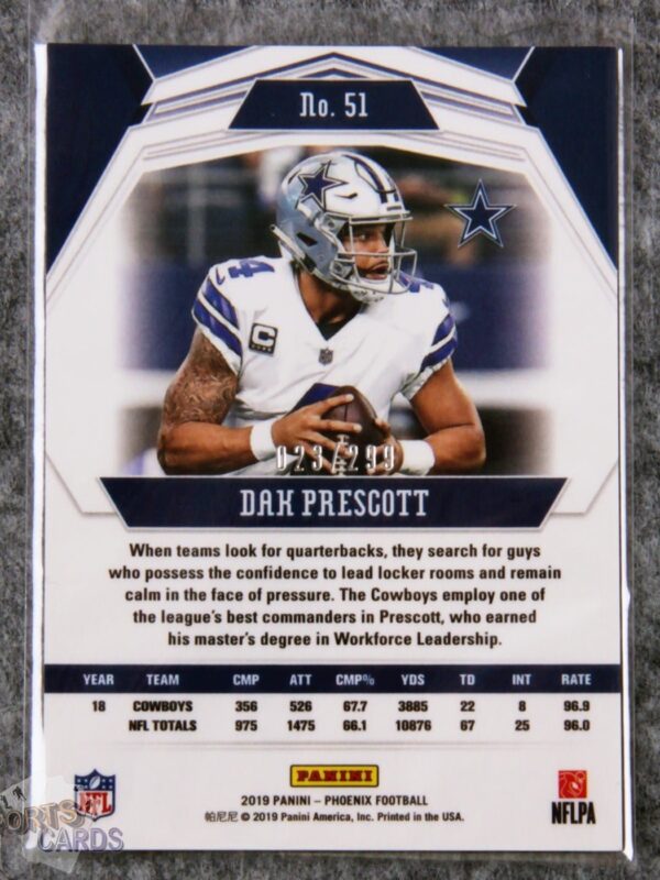 Alternative view of 2019 Dak Prescott #51 Panini Phoenix Red /299