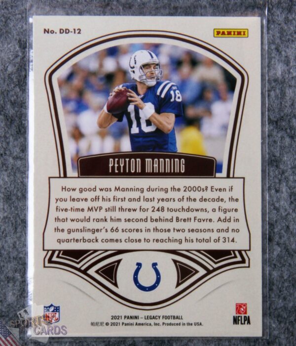 2021 Peyton Manning #DD-12 Panini Legacy Decade of Dominance-back