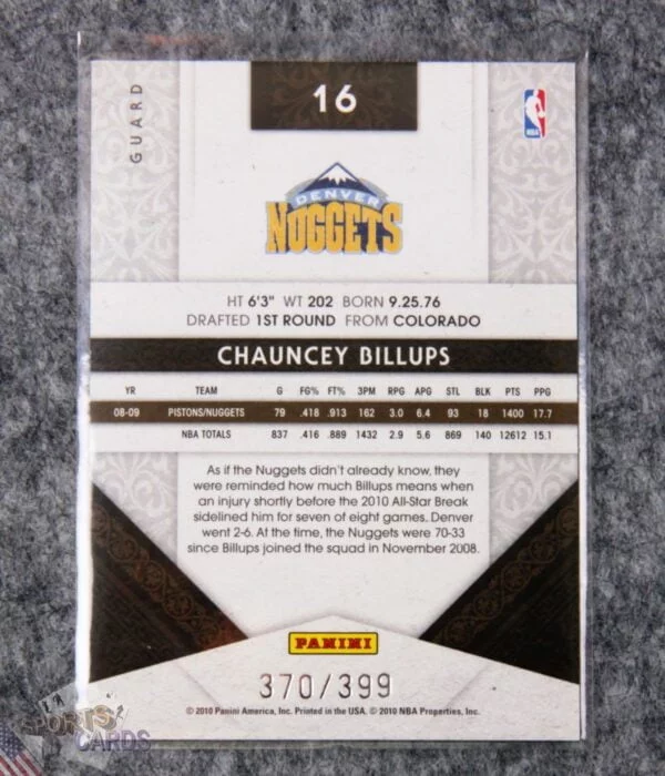 2009-10 Chauncey Billups #16 Panini Timeless Treasures /399-back