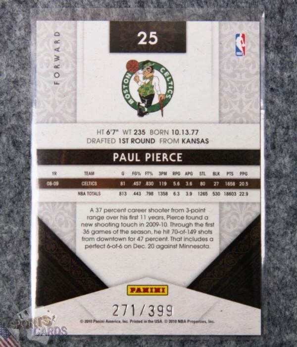 2009-10 Paul Pierce #25 Panini Timeless Treasures /399-back