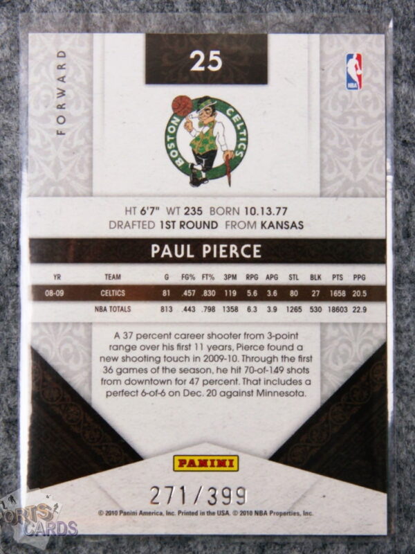 2009-10 Paul Pierce #25 Panini Timeless Treasures /399-back