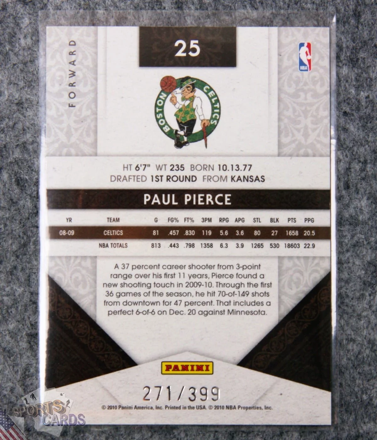 2009-10 Paul Pierce #25 Panini Timeless Treasures /399-back