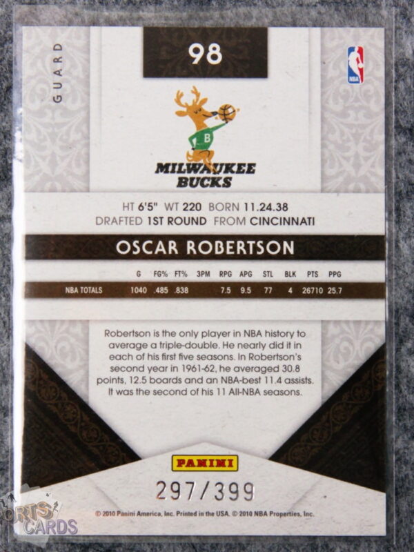 2009-10 Oscar Robertson #98 Panini Timeless Treasures /399-back