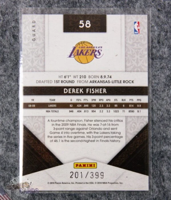 2009-10 Derek Fisher #58 Panini Timeless Treasures /399-back