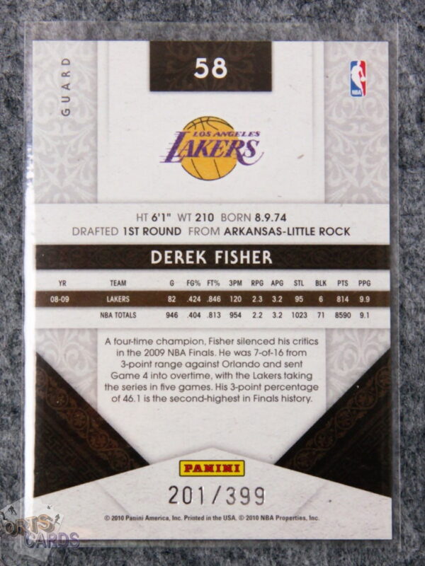 2009-10 Derek Fisher #58 Panini Timeless Treasures /399-back