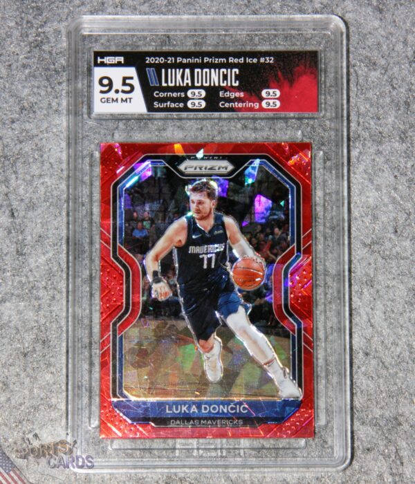 2020-21 Luka Doncic #32 Panini Prizm Red Cracked Ice HGA 9.5 GEM MT