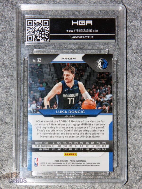 2020-21 Luka Doncic #32 Panini Prizm Red Cracked Ice HGA 9.5 GEM MT-back