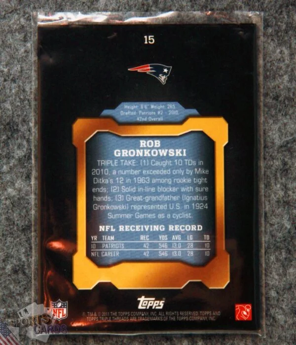 2011 Rob Gronkowski #15 Topps Triple Threads /999-back