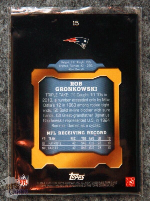 2011 Rob Gronkowski #15 Topps Triple Threads /999-back
