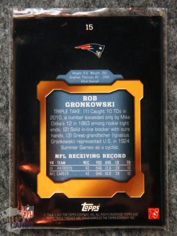 2011 Rob Gronkowski #15 Topps Triple Threads /999-back