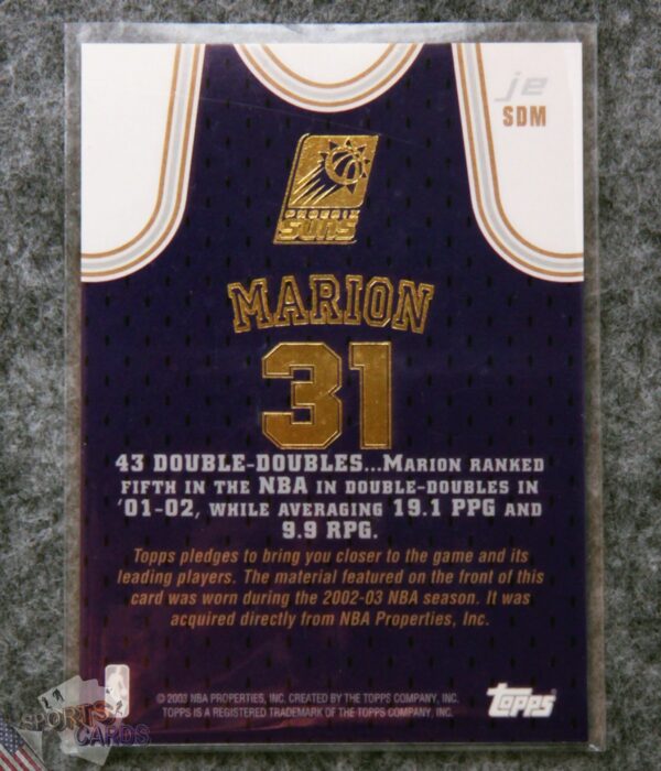 2003-04 Shawn Marion #jeSDM Topps Jersey Edition-back