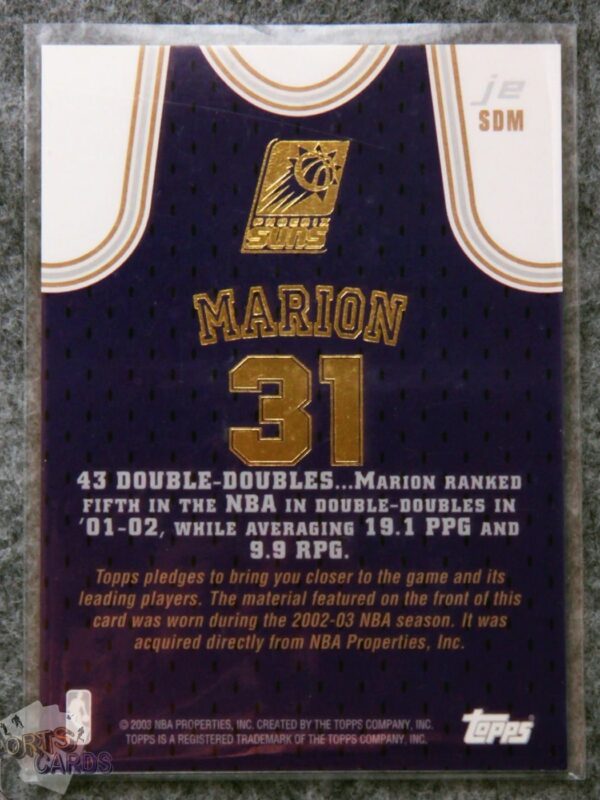Alternative view of 2003-04 Shawn Marion #jeSDM Topps Jersey Edition