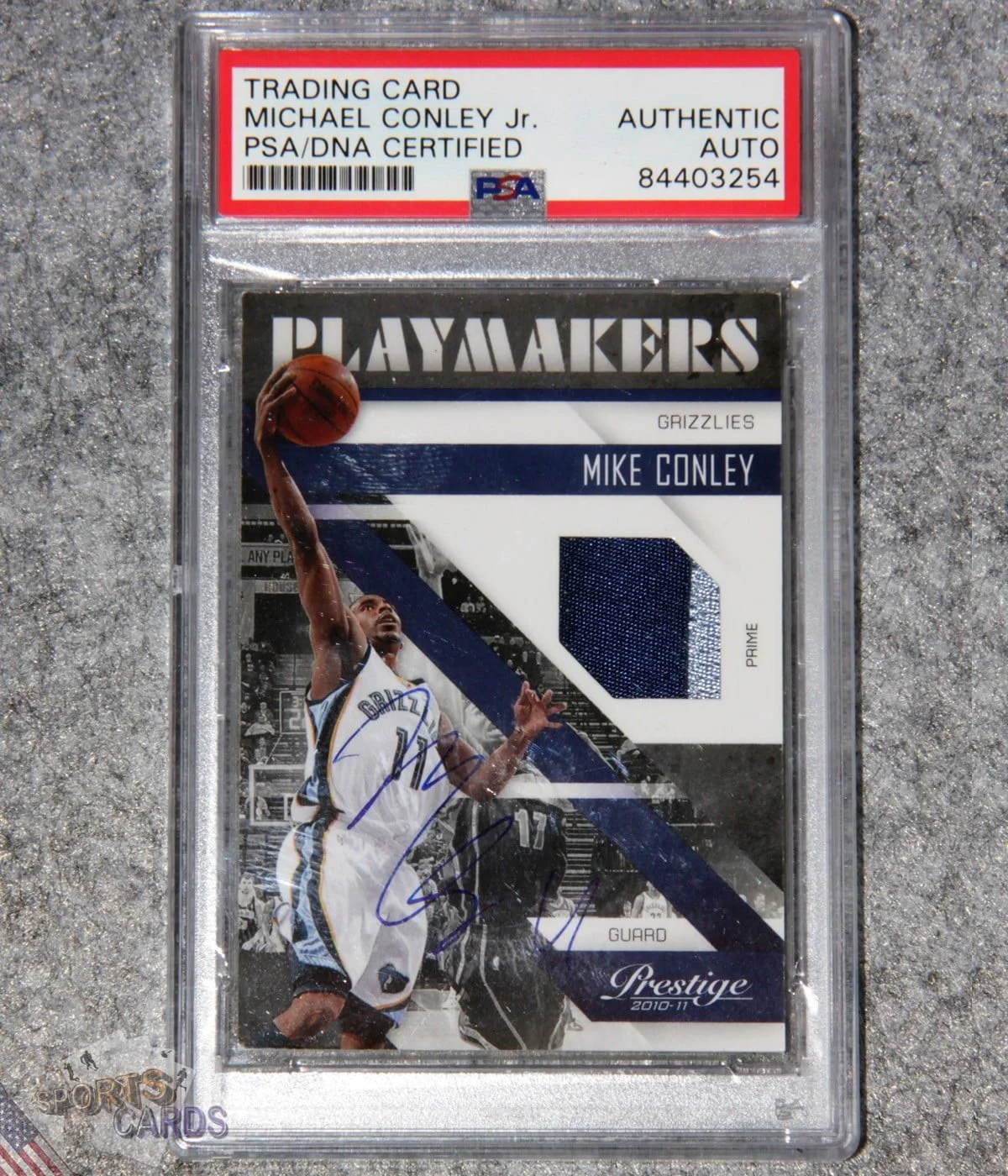 2010-11 Mike Conley #10 Panini Prestige Playmakers Prime PSA-DNA /49-front