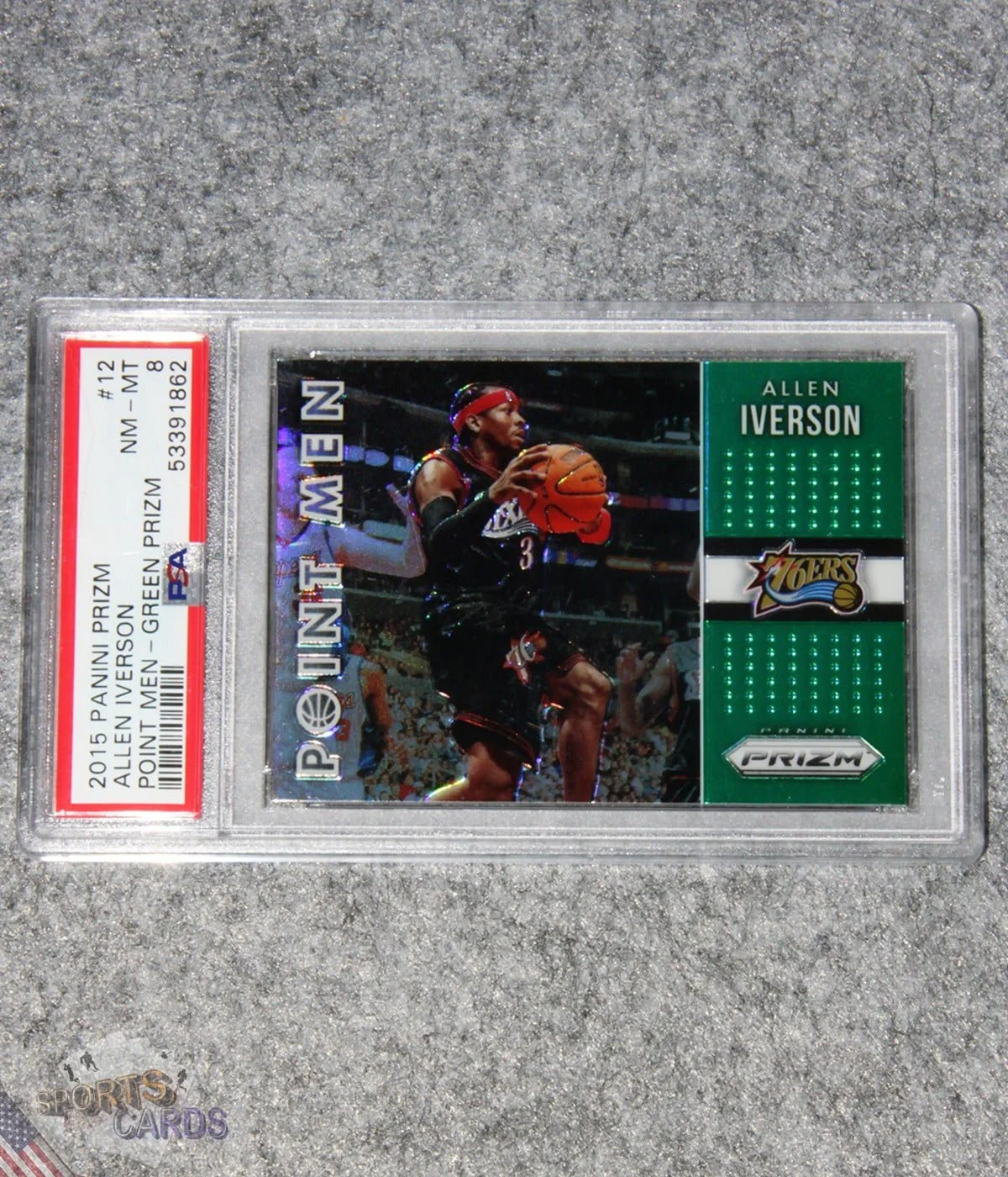 2015-16 Allen Iverson #12 Panini Green Prizm Point Men PSA 8 NM-MT POP 1-front
