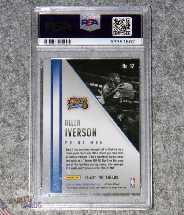 Alternative view of 2015-16 Allen Iverson #12 Panini Green Prizm Point Men PSA 8 NM-MT POP 1